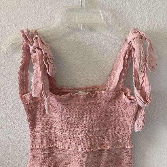 Chelsea & Violet Dress Tiered Smocked Ruffle Square Neck Pink Mini Dress Size XS - Picture 2 of 15